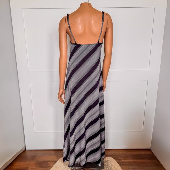 J. Valdi Striped Navy Blue-White-Gray, Spaghetti Strap, Maxi Dress, Size Small - Picture 6 of 8